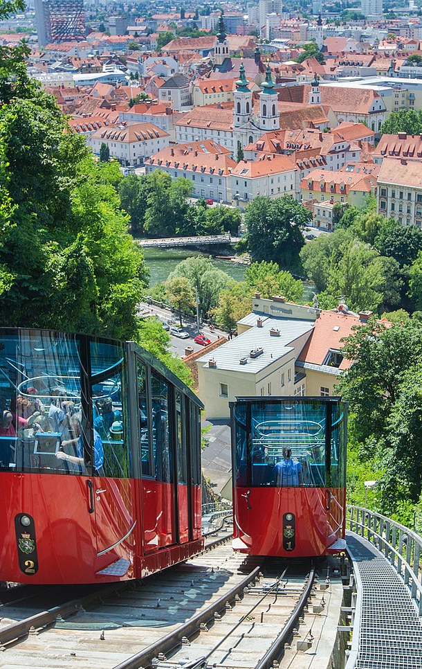 Furnicular to the Schlossberg, Graz. Photo source: Graz Tourismus - Harry Schiffer