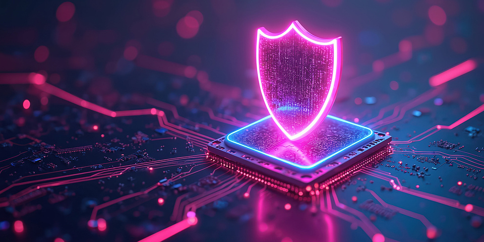 Grafik eines Computerchips mit einem Schild darauf.