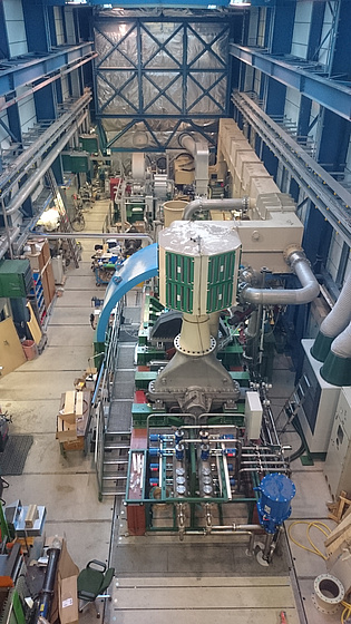 A picture of our laboratory taken from the crane! In the front you can see the transonic test turbine facility and the secondary air supply!