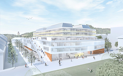 Graz Center of Physics nach dem Entwurf von fasch&fuchs.architekten in der Außenansicht © Aberjung GmbH