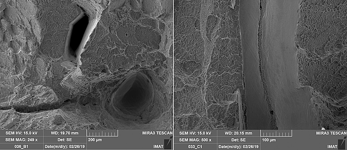 The picture on the left shows a structure similar to a landscape. There are two large holes visible. The picture on the right shows a similar structure but with a stream instead of the holes.