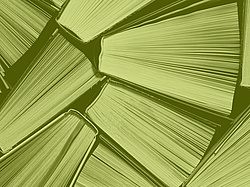 Books with a green colour filter placed over them.