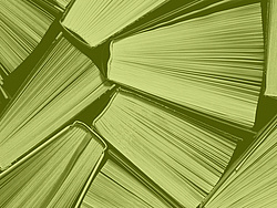 Books with a green colour filter placed over them.