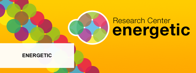 Logo of research center energetic with orange background.