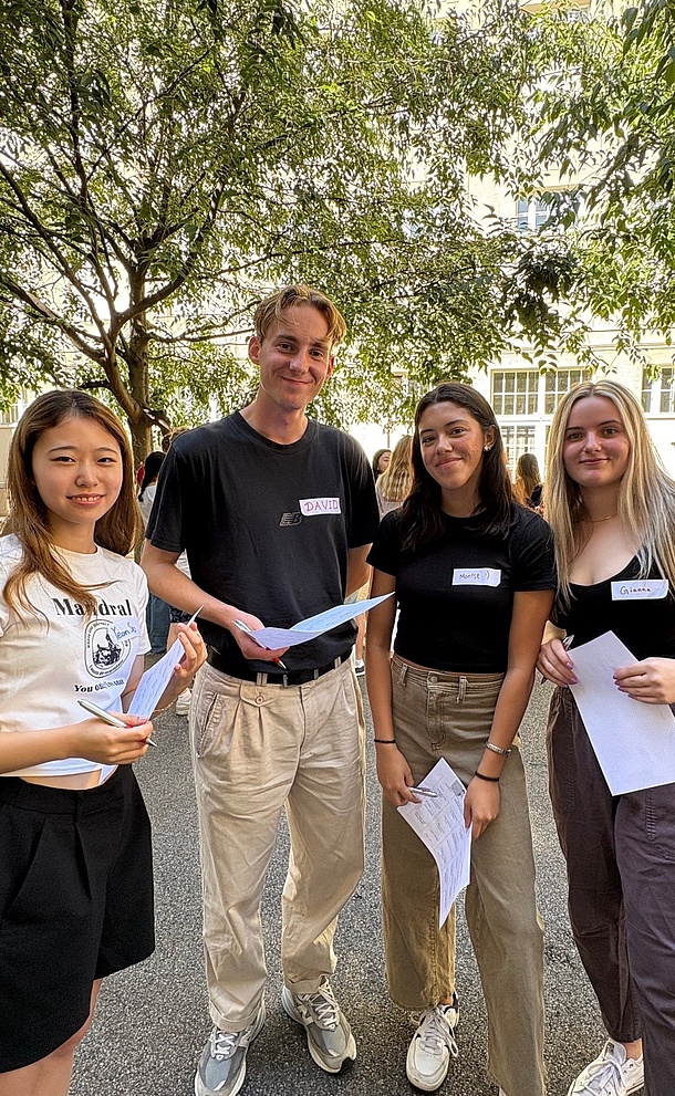 Students looking into the camera, welcome activity 