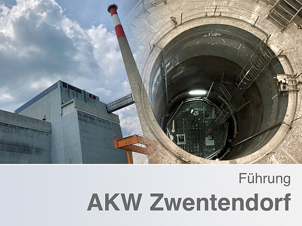 Außenansicht des AKW Zwentendorf und Blick ins innere des Reaktorkerns.