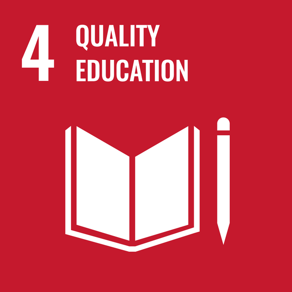 Icon mit Buch und Stift, darüber steht Quality Education.