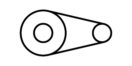 Links umschließt ein großer Kreis einen kleinen Kreis. Oben und unten vom großen Kreis ausgehend führen zwei Striche zu einem kleinen Kreis auf der rechten Seite.
