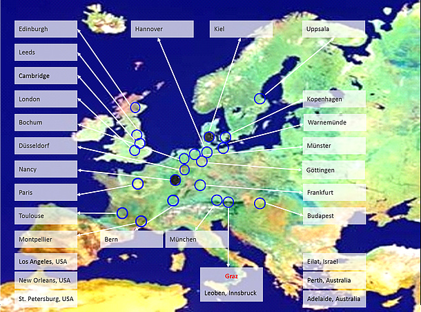 Karte der Forschungsverbindungen der Class of Earth Science, Bildquelle: TU Graz, IAG