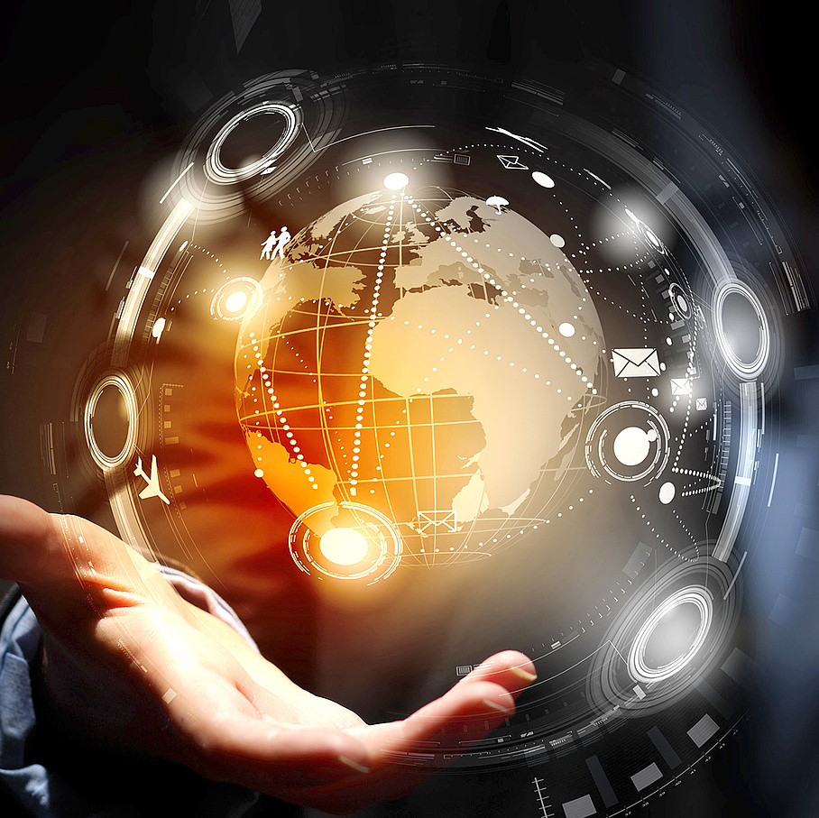 Man holding a digital globe with a network. Photo source: Sergey Nivens - Fotolia.com