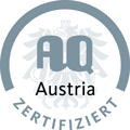 zu sehen ist das Qulitätssigel der Agentur für Qualitätssicherung und Akkreditierung Austria zu sehen, bestehend aus dem grauen Schriftzug "AQ Austria zertifiziert" auf weißem Hintergrund mit dem österreichischen Doppeladler.
