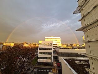 Sunset with rainbow at Inffeld campus of Graz University of Technology