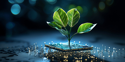 A plant grows out of a computer chip