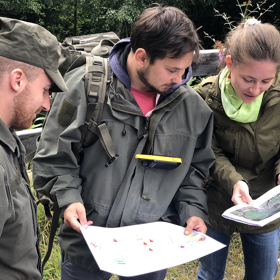 Two people looking at plans