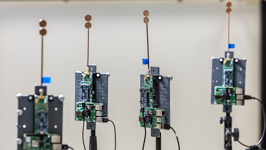 Research setup with circuit boards.