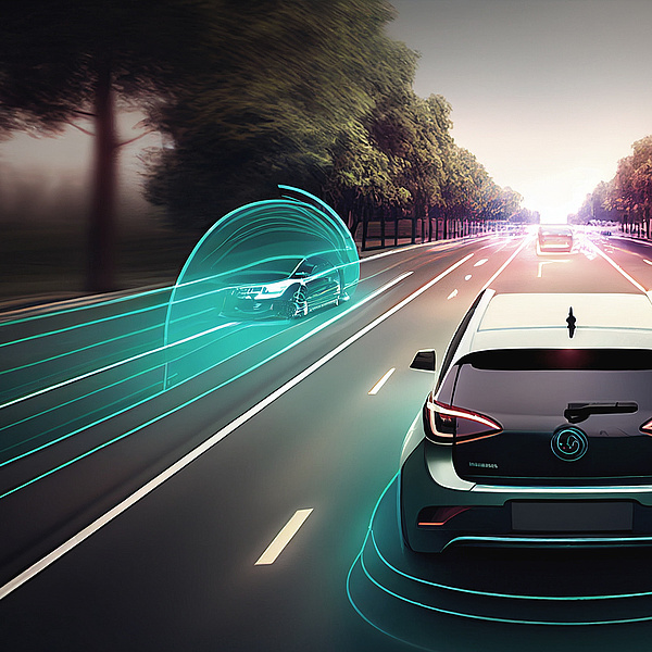Visualisierte Technologie bei einem fahrenden Auto