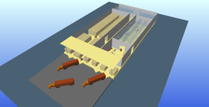 3D-Darstellung eines Logistikzentrums - Fokus auf Wareneingang
