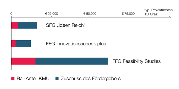 Förderprogramme mit typischen Projektkosten und Fördersummen.