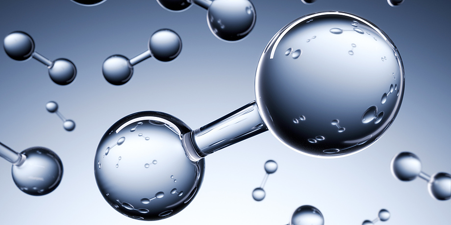 Symbolfoto Wasserstoff: zwei verbundene Wasserstoffatome