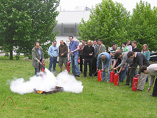 Practical exercise during the safety instruction at our institute.