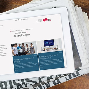 Tablet zeigt die Pressewebsite der TU Graz