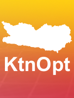 Bundesland Kärnten in weiß auf orange-rotem Hintergrund mit KtnOpt Test darunter.