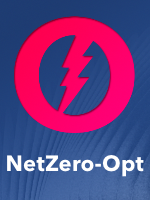 Logo von NetZero-Opt: Eine Null mit Blitz in der Mitte.