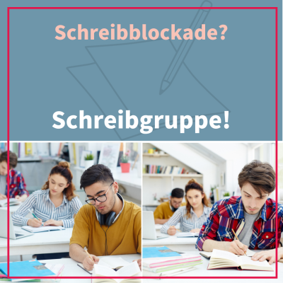 Drei Personen an drei Tischen beim Schreiben von Texten.