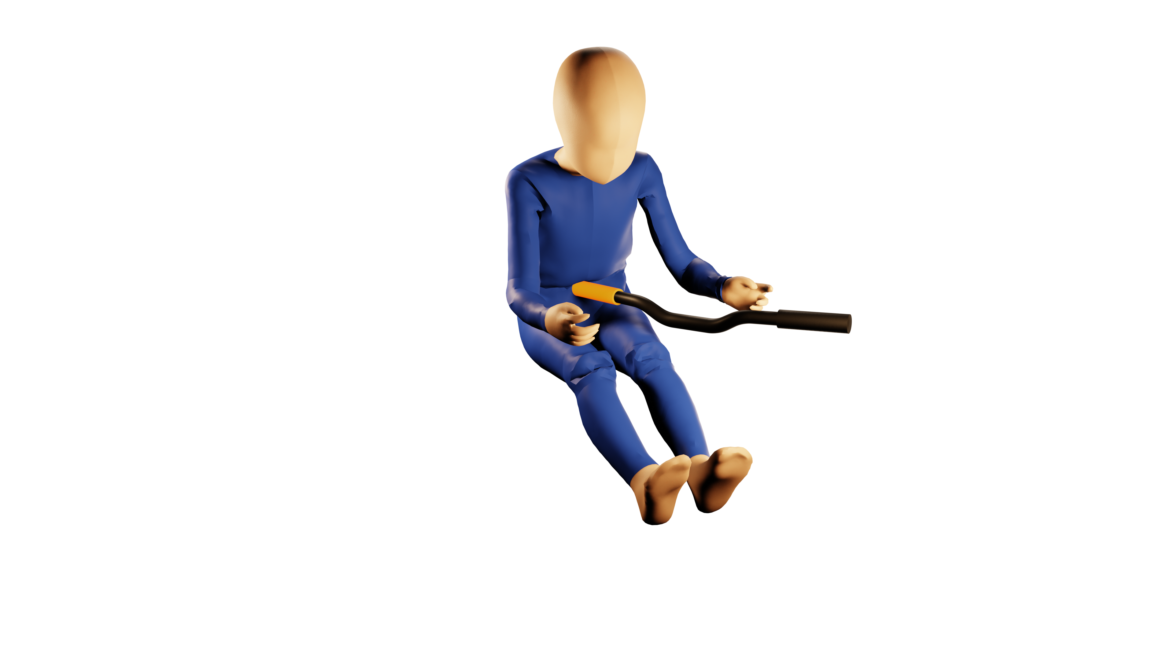 Eine Computergraphik aus einer Simulation, bei der ein menschlicher Körper mit dem Bauch auf einen Fahrradlenker prallt.