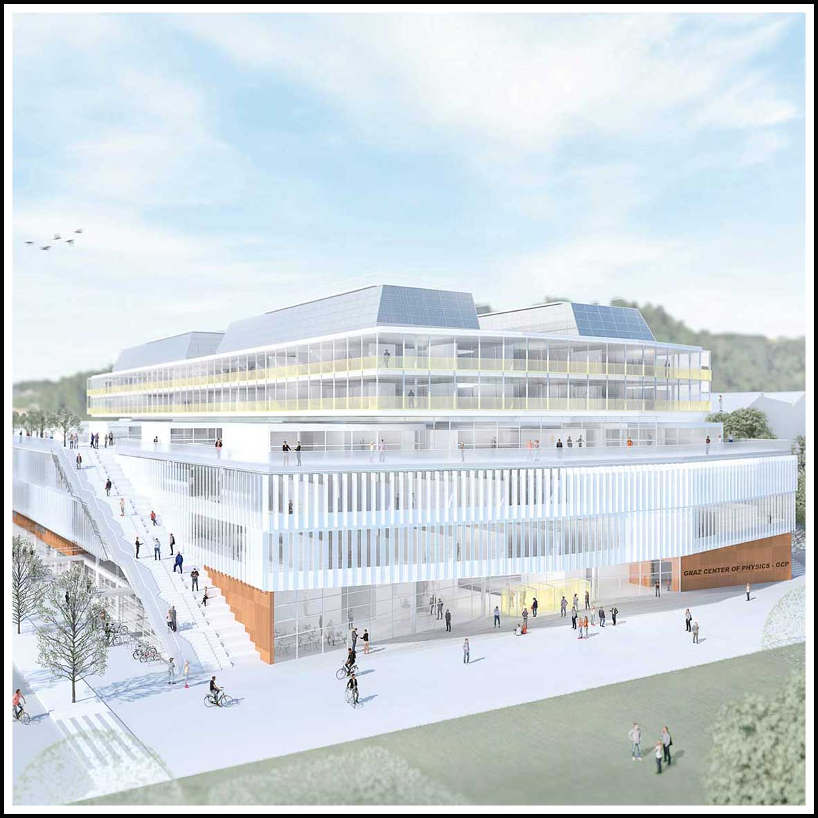 Modell eines sechsstöckigen Gebäudes, darüber blauer Himmel. Bildquelle: Aberjung GmbH