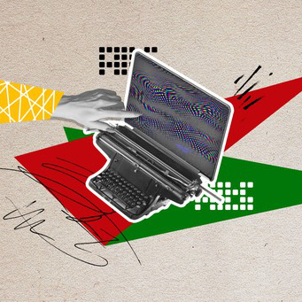 Illustration einer Schreibmaschine mit Touch-Screen