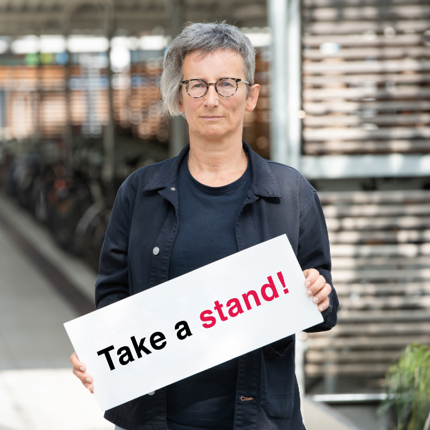 Evelyn Krall. Text on the image: Take a stand!
